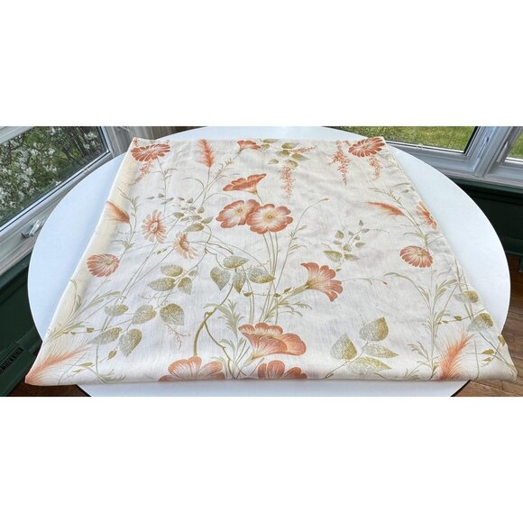 Vintage 1970s cream curtain, large orange flowers with greenery, rod header - Picture 5 of 10